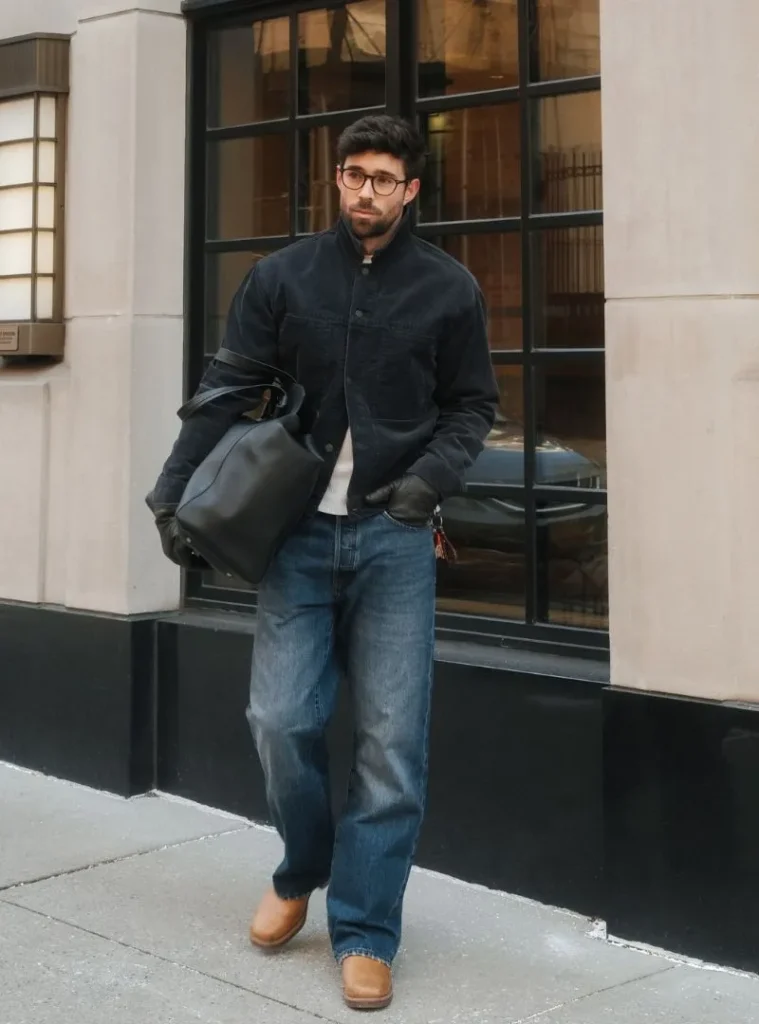16 Fall Outfits With Jeans for Men You Can Actually Wear 8 a man wearing a Dark Jeans and a Workwear Jacket