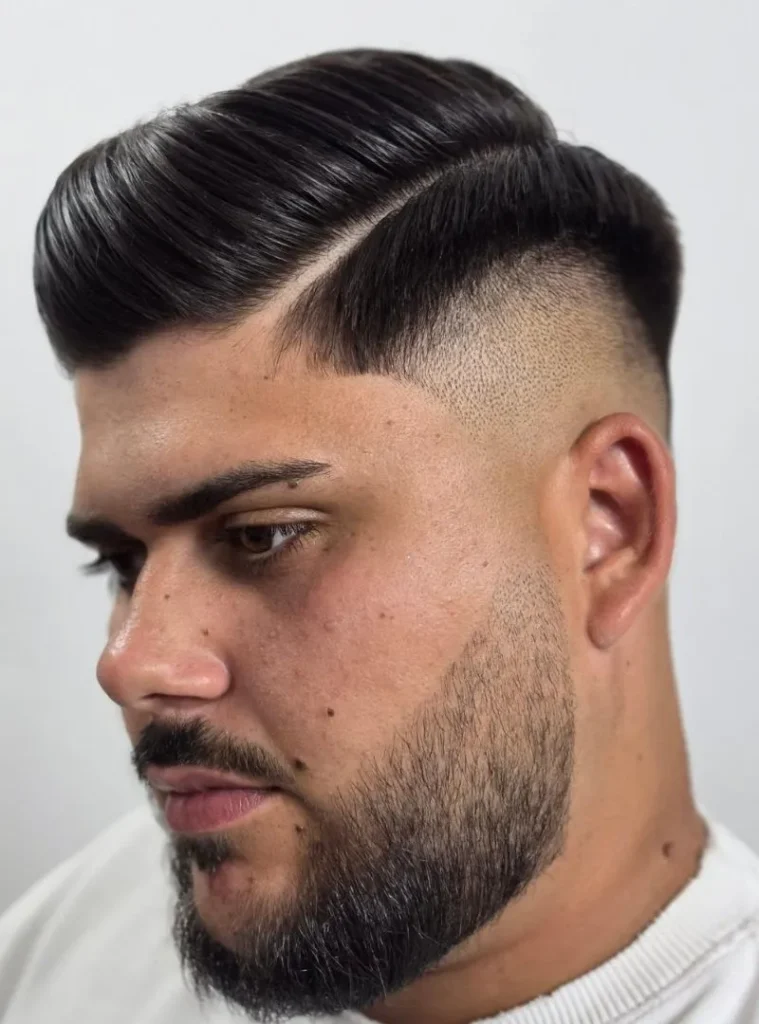 19 Skin Fade Hair Styles Men Can Try for a Clean, Modern Cut 10 a man hair's in a Sharp Hard Part with a Slicked Comb-Over